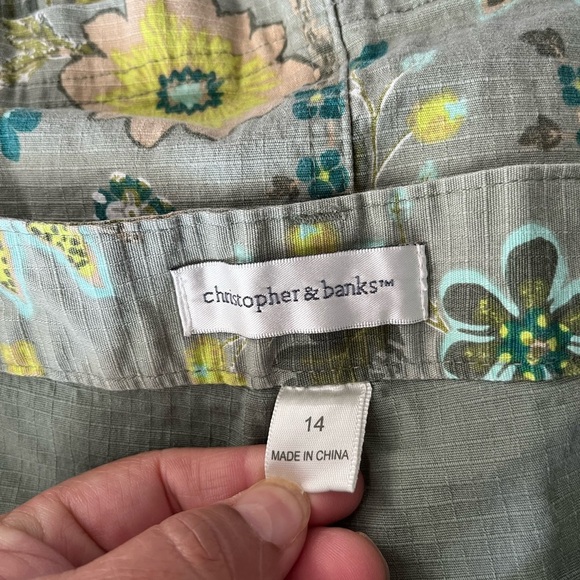 Christopher & Banks Green and Yellow Mini Pencil Skirt with Tie Front - Picture 8 of 9